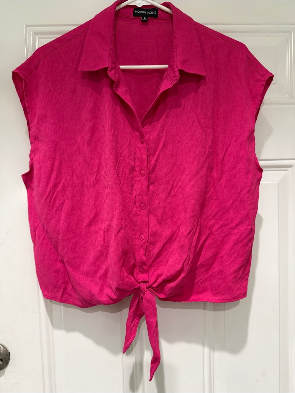 Modern Works Fucshia Pink Tie-Front Button Shirt - Women's Top